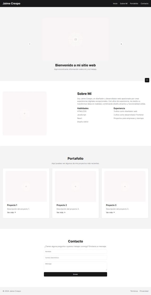 Thumbnail for prompt: mejorame este codigo: 
<!DOCTYPE html>
<html lang="es">
<head>
	<meta charset="UTF-8">
	<meta name="viewport" content="width=device-width, initial-scale=1">
	<title>Jaime Crespo</title>
	<link rel="stylesheet" href="css/font-awesome.min.css">
	<link rel="stylesheet" href="css/normalize.css">
	<link rel="stylesheet" href="css/bootstrap.min.css">
	
    
	<link rel="stylesheet" href="css/style.css">
    <link rel="stylesheet" href="estilocarrousel.css">
	<script src="//ajax.googleapis.com/ajax/libs/jquery/1.11.2/jquery.min.js"></script>
	<script>window.jQuery || document.write('<script src="js/jquery-1.11.2.min.js"><\/script>')</script>
	<script src="js/modernizr.js"></script>
	<script src="js/bootstrap.min.js"></script>
	<script src="js/main.js"></script>
</head>

	<!--======================================== Boton ir arriba ========================================-->
	<i class="btn-up fa fa-arrow-circle-o-up hidden-xs"></i>
	<!--======================================== Navegación ======
