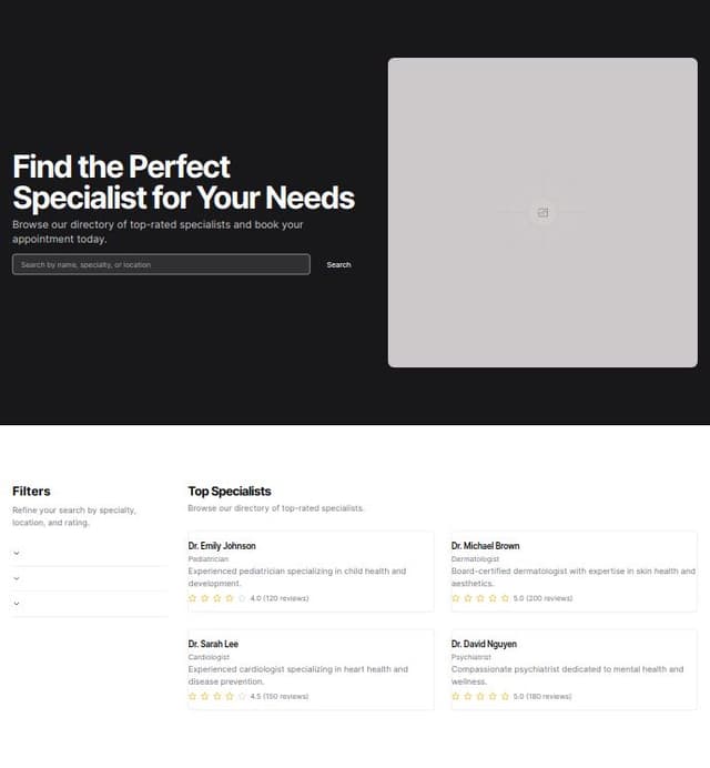 Thumbnail for prompt: specialist list with services and filters