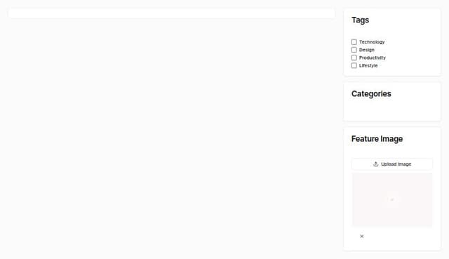 Thumbnail for prompt: a blog editor  made with TinyMCE with a right sidebar to set the tags, categories and feature image