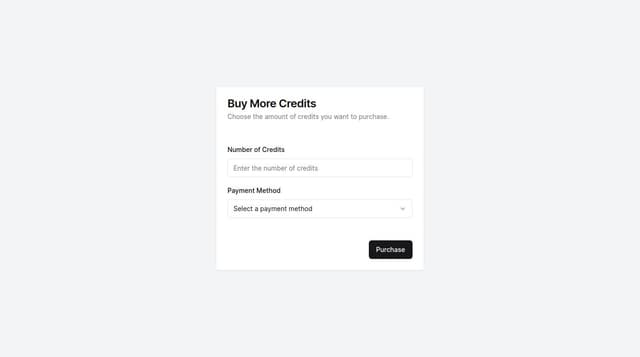 Thumbnail for prompt: Make a page to buy more credits