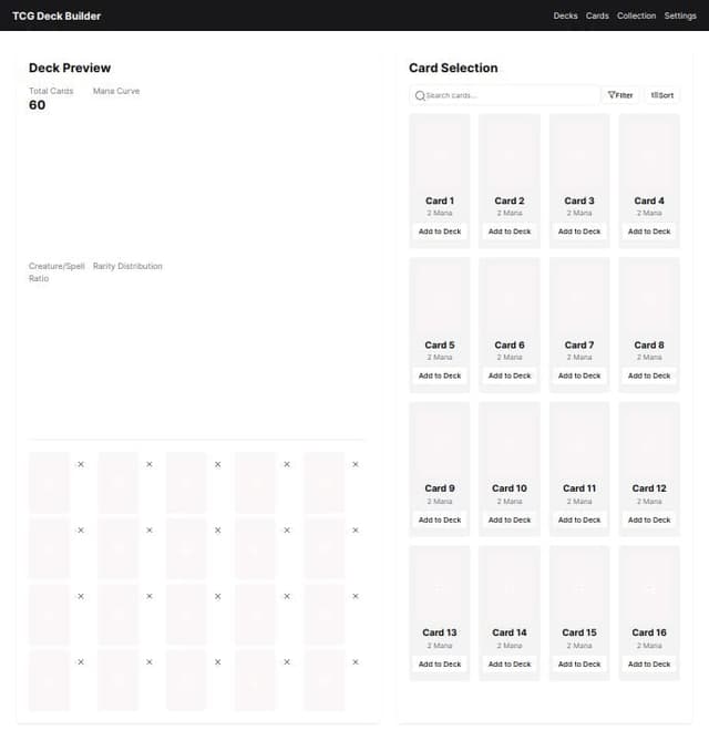 Thumbnail for prompt: Can you generate a deck builder dashbord page for tcg