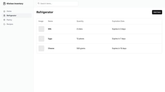 Thumbnail for prompt: Develop an application that serves as a comprehensive kitchen inventory management system. The application should allow users to catalog items in their refrigerator and pantry, keeping track of expiration dates and quantities. Additionally, integrate a recipe generation feature that suggests recipes based on the available ingredients. The app should be user-friendly, with the ability to add, remove, and update items easily. Consider implementing features for users to input dietary preferences or restrictions, ensuring that the generated recipes align with their preferences. The goal is to streamline the cooking process by helping users make the most of what's already in their kitchen.
