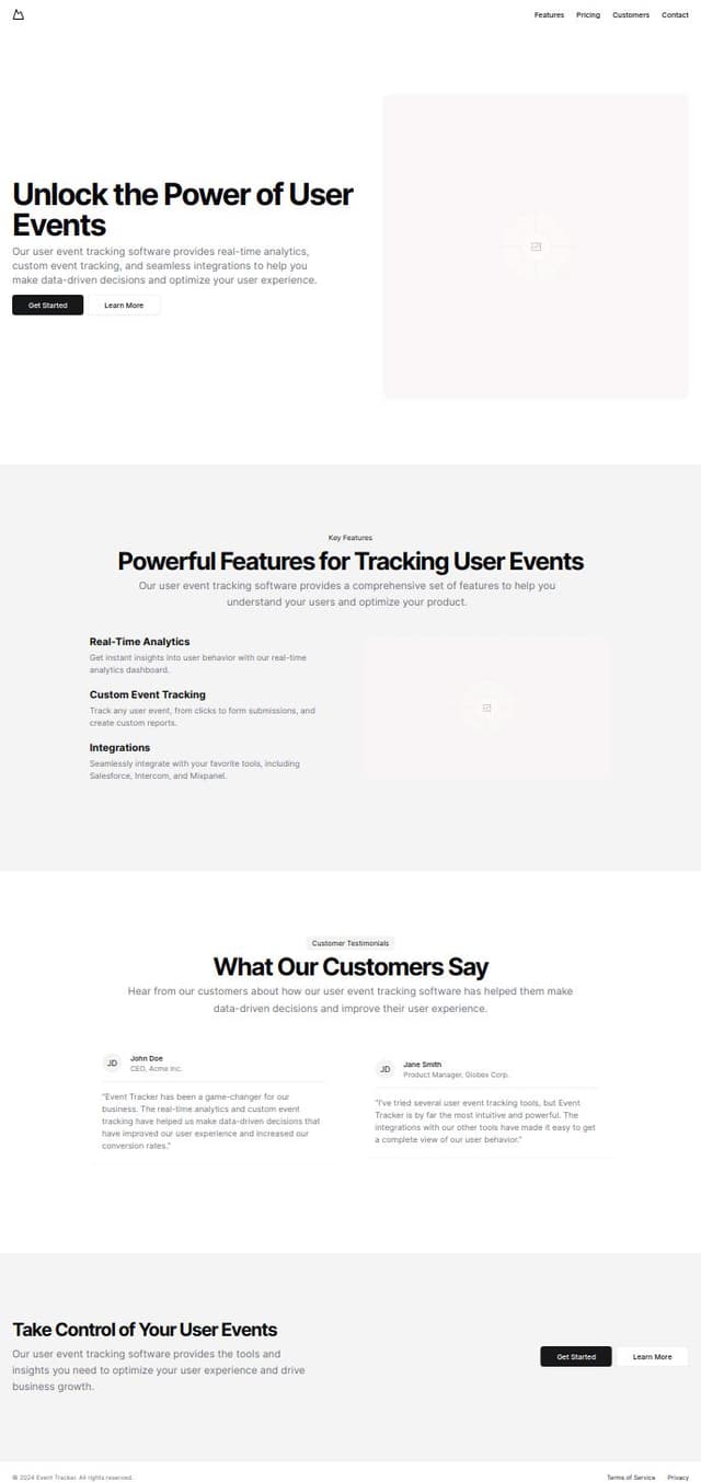 Thumbnail for prompt: Landing page for a user-event tracking software. It allows you to track user events on websites such as "Clicked button" etc.