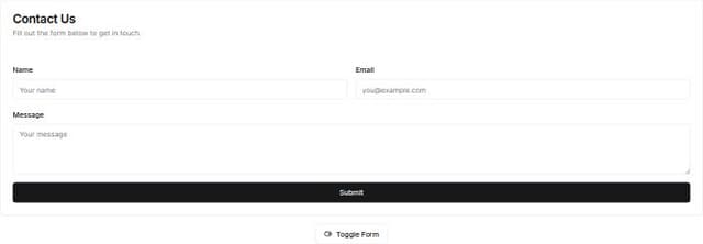 Thumbnail for prompt: The toggle button must not change position, the form appears and disappears with a fading effect and appears just below.