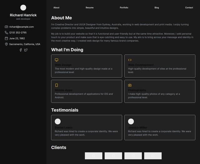Thumbnail for prompt: create a webite like this https://codewithsadee.github.io/vcard-personal-portfolio/