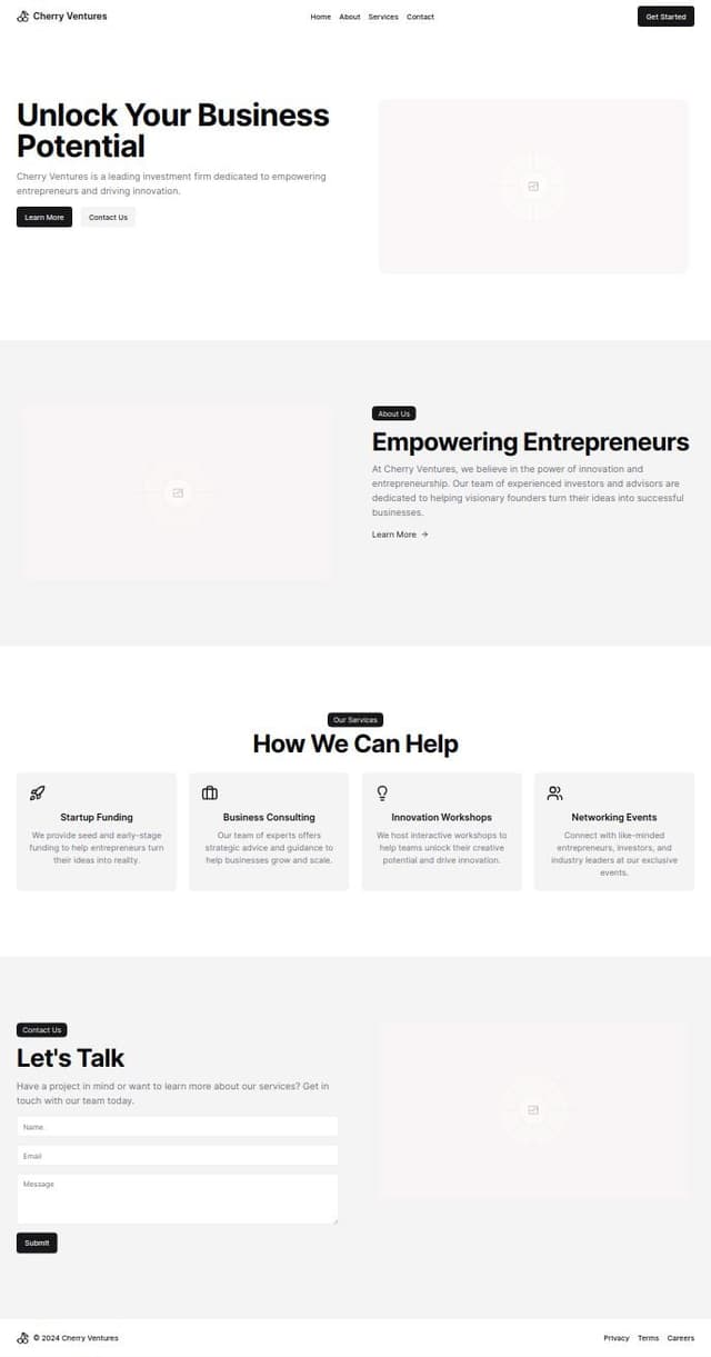 Thumbnail for prompt: Create a website source code for cherry ventures, design like this http://8.137.89.215/