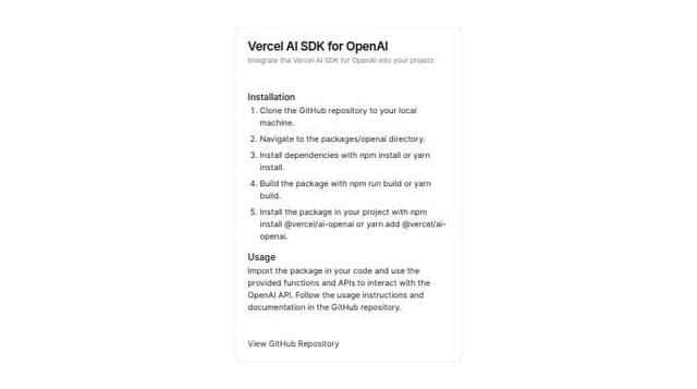Thumbnail for prompt: i have the source code for vercel ai sdk for openai in this github https://github.com/vercel/ai/tree/main/packages/openai how can i compile it to be used in my project 