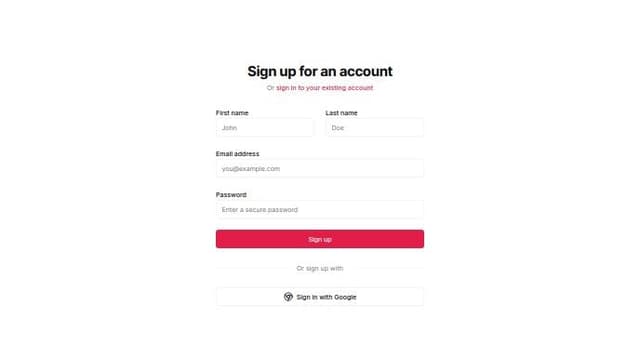 Thumbnail for prompt: Generate a signup form with First Name, Last Name, Email and Password with signin with google option and make the form support every device width. 