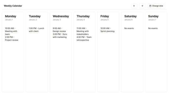 Thumbnail for prompt: calendar with the week view