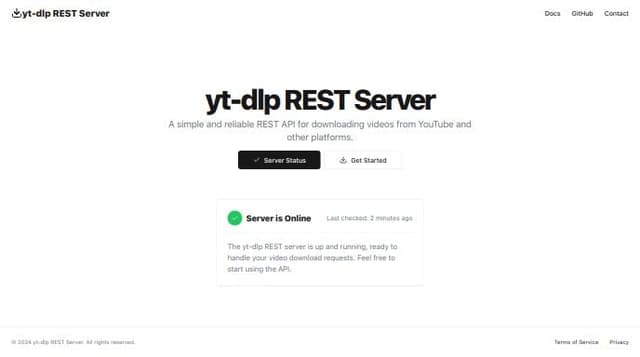 Thumbnail for prompt: make a nice static landing page for yt-dlp REST server that shows the status is up