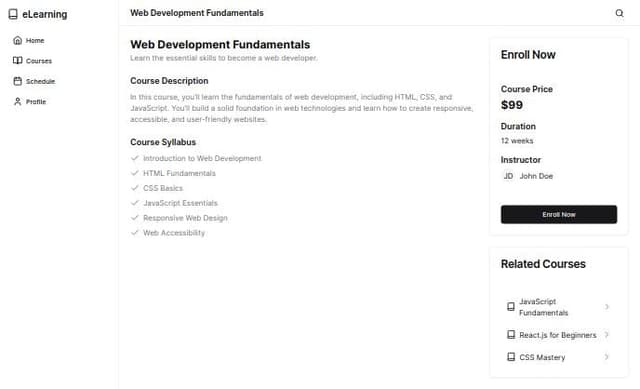 Thumbnail for prompt: Online eLearning platform ui design