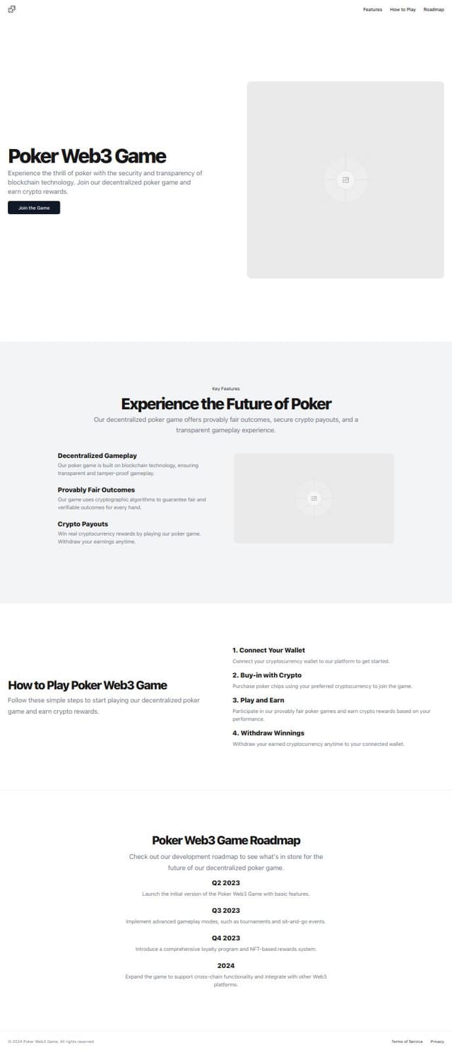 Thumbnail for prompt: Generate a poker + web3 game landing page