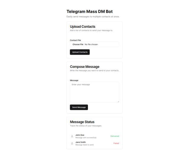 Thumbnail for prompt: Telegram mass dm bot ka script bana kar doo