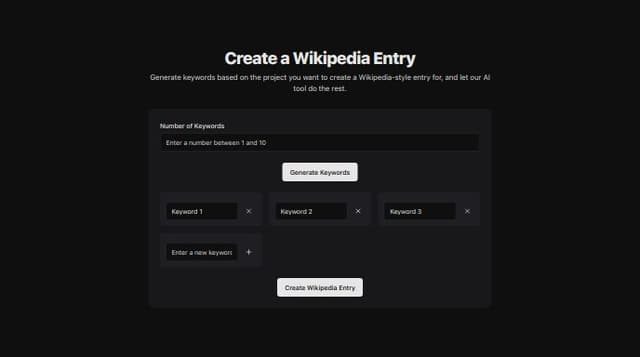 Thumbnail for prompt: add information that keywords will be generated based on the project that user generates wikipedia for