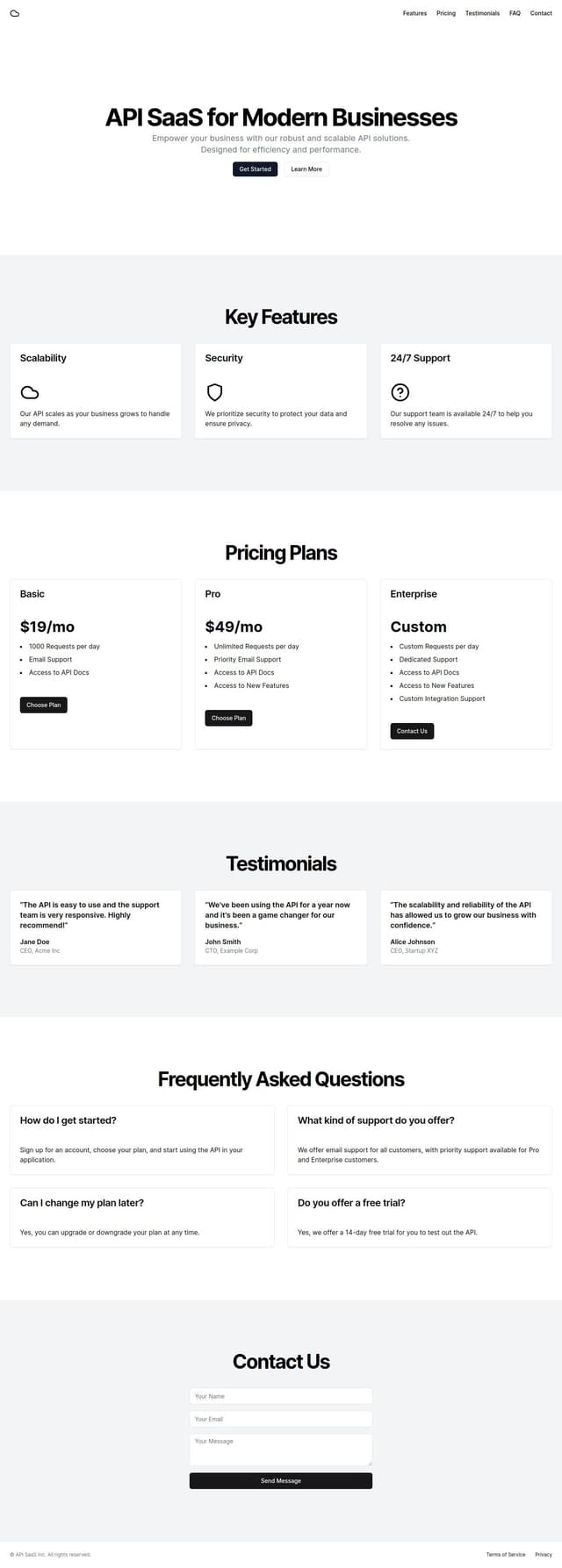 Thumbnail for prompt: a b2b api saas landing page 