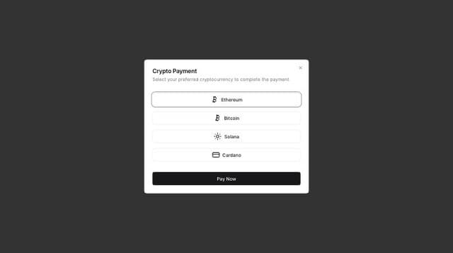 Thumbnail for prompt: only cripto options flex col

remove amount

Button must be w-full