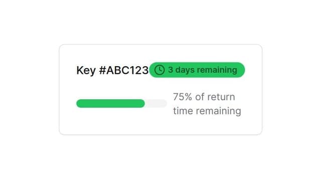 Thumbnail for prompt: item which would show key name, key reminign lent time and color indication of how much the key is due to return time