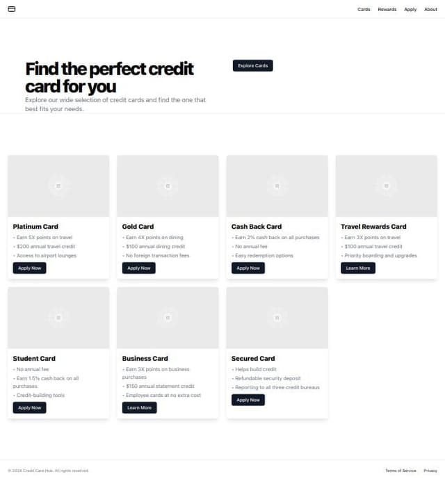 Thumbnail for prompt: create site showing list of credit cards