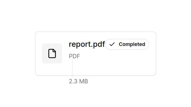 Thumbnail for prompt: Create a file card component that displays file name, type, size, and upload status with appropriate icons using Shadcn UI