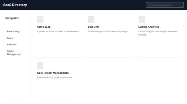 Thumbnail for prompt: A saas directory app