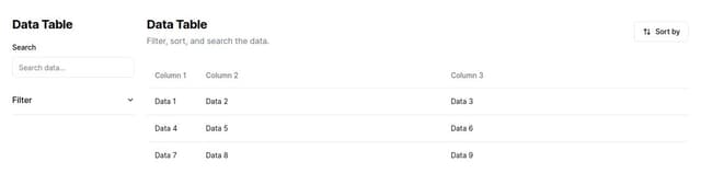 Thumbnail for prompt: create datatable with filtering, sorting and searching using shadcn/ui components