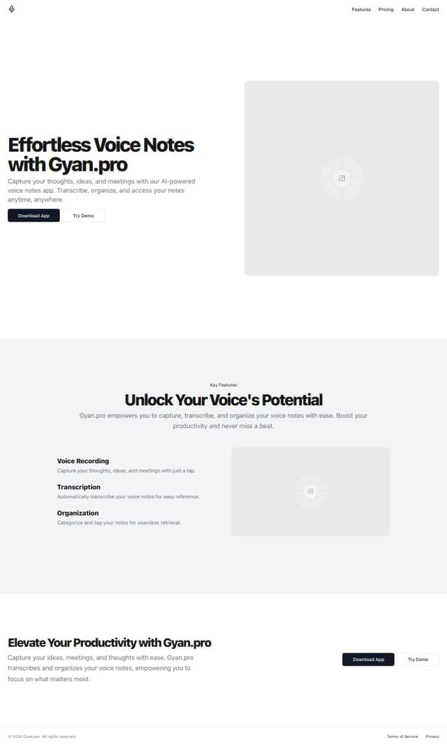 Thumbnail for prompt: Landing page for a website named Gyan.pro. AI voice notes app