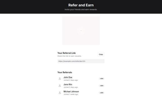 Thumbnail for prompt: Design a "Refer and Earn" user interface for a mobile application with a modern, intuitive, and visually appealing layout that encourages users to share the app with friends. The interface should feature a prominent header section with the title "Refer and Earn" and a brief description highlighting the benefits of referring friends, such as "Invite your friends and earn rewards." Include an eye-catching graphic or illustration that visually represents the referral process. Provide a clear and easy-to-use referral link or code that users can share via various social media platforms or messaging apps. Add a section displaying the user's referral history, showing the number of successful referrals and the rewards earned. Ensure the design is responsive and looks great on different screen sizes. Incorporate engaging and friendly micro-interactions to enhance user experience and encourage sharing.