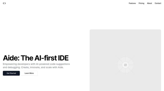 Thumbnail for prompt: Landing page for an AI-first IDE called Aide. Aide is a fork of VSCode. I would like the website to look like figma.com or fold.money's landing page. I quite like zed.dev also.