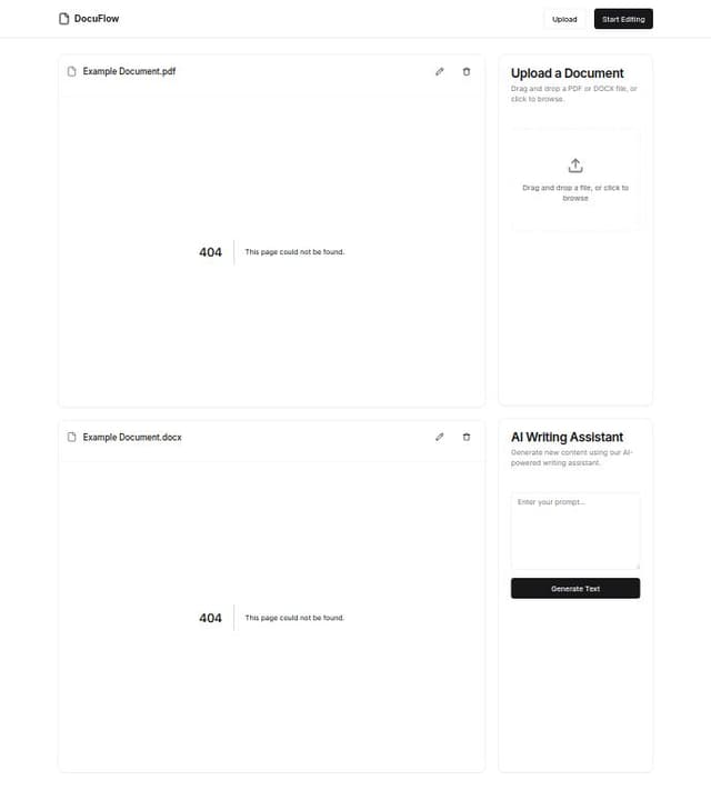 Thumbnail for prompt: An pdf/docx editor SaaS which have very clean Ui where user can drag and drop or upload pdfs and docx and it previews it and can edit it in realtime.
also when user select any text then a menu should come with option "edit with ai" and when user click it , then her can generate new content