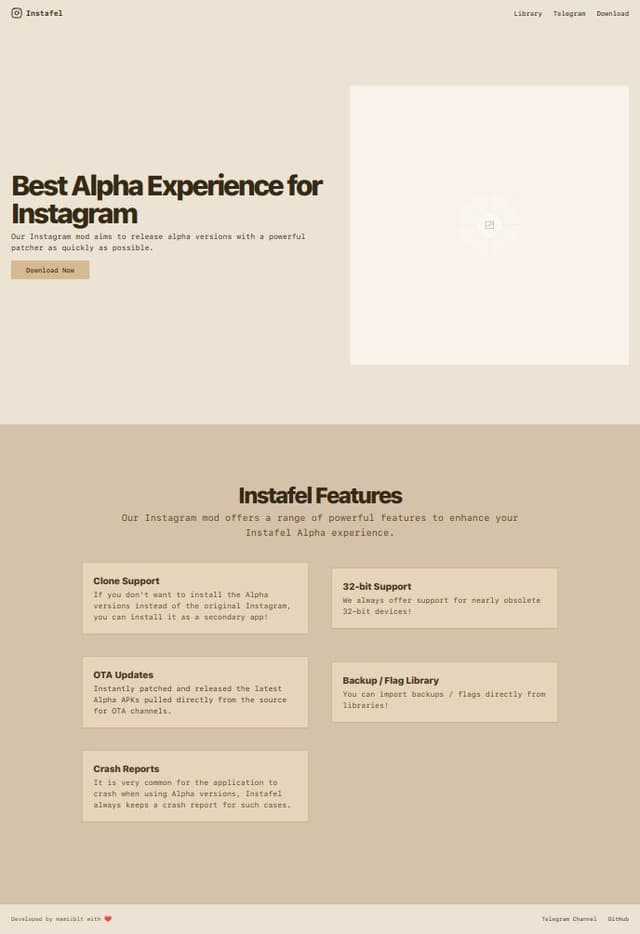 Thumbnail for prompt: A landing page for my Instagram mod project