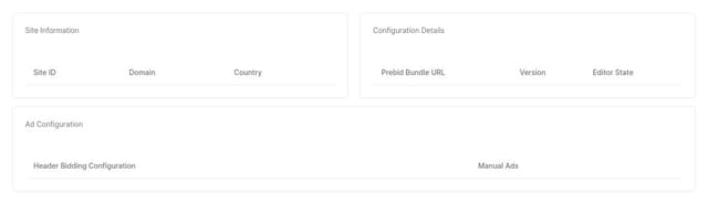 Thumbnail for prompt: Create a cool dashboard with tables, where once we enter the information we can categorize the information like below

Site Information
Site ID: 44776
Domain: The domain is not specified in the provided config.
Country: IN (India)
Configuration Details
Prebid Bundle URL: The URL for the prebid bundle is provided, which is used for header bidding.
Version: The version of the configuration or script is 4.44.59.
Editor State: The editor is currently paused (isEditorPaused: true).
Ad Configuration
Header Bidding Configuration: There are several header bidding partners configured, such as Sharethrough, 152Media, Nobid, AMX RTB, OneTag, Smile Wanted, AdLiveTech, Criteo, Doceree, Gourmet Ads, Adprime, and MediaFuse. Each partner has specific configurations like placement IDs, publisher IDs, and other settings.
Manual Ads: There are manual ad configurations with specific IDs, section names, network types, and other settings like refresh intervals and whether header bidding is enabled.