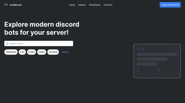 Thumbnail for prompt: design me a discord botlist / serverlist homepage inspired by vcodes