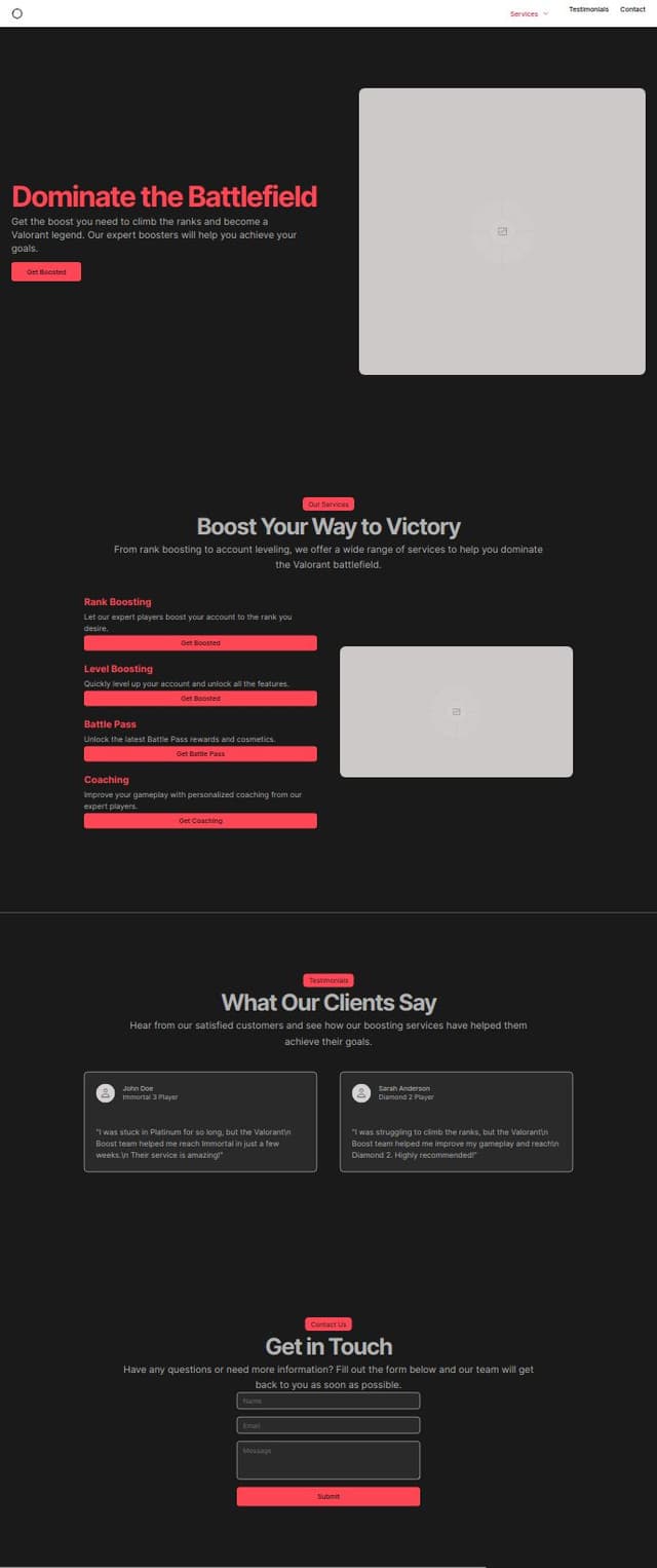 Thumbnail for prompt: make it so that users can immidiately choose the services such as ranked boosting, level boosting, battle pass, coaching
