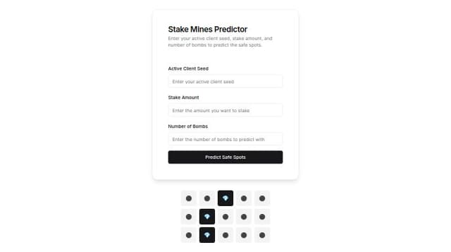 Thumbnail for prompt: c is good but made the prediction with advanced logic and complex to predict with bomb also add how many bomb option to predict with the bomb and entered amount to predict the safe spots to win 
