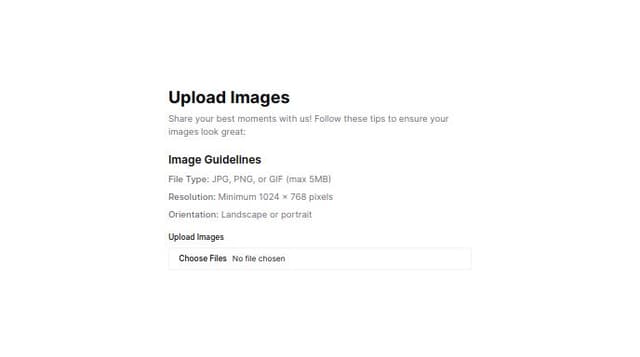 Thumbnail for prompt: file upload page for upload images. Include description about best practices to upload good images