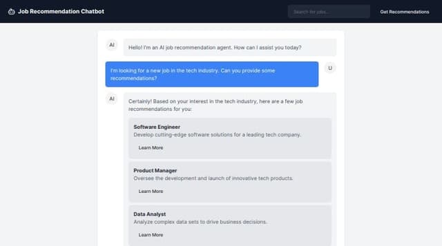 Thumbnail for prompt: generate a nextjs + js ui for job recommendation agent as LLM chat