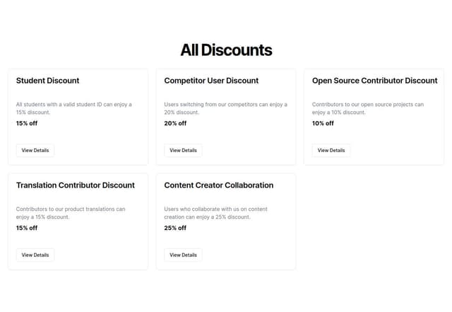 Thumbnail for prompt: 文案用英文文案，标题改成“All Discounts"，按钮换成查看详情，加上outline