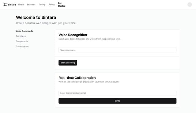 Thumbnail for prompt: A Saas platform called Sintara that uses ai to allow users to create beautiful web designs with just their voice