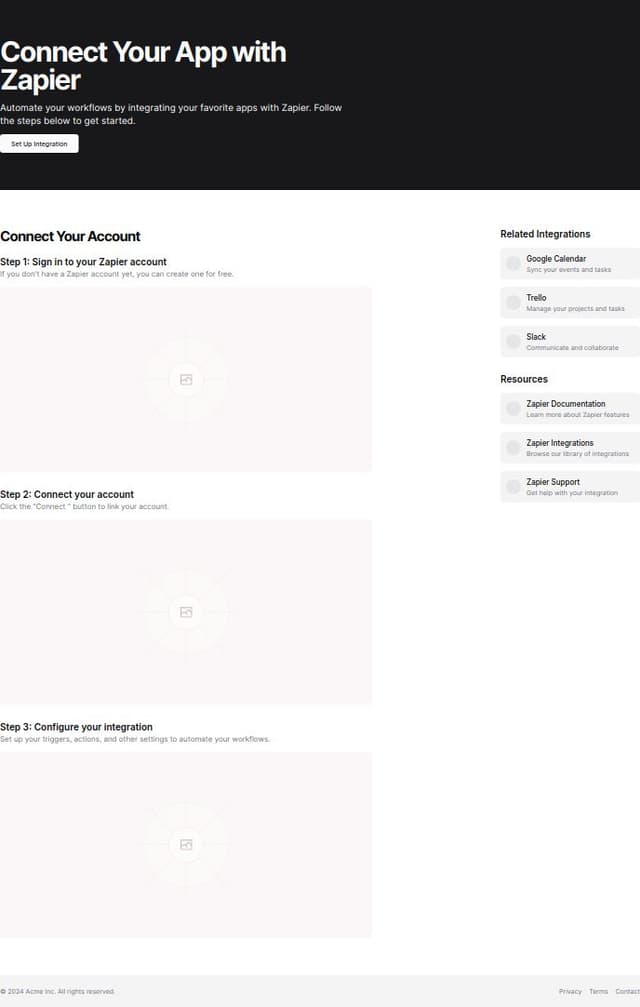 Thumbnail for prompt: a page to set up an integration using zapier