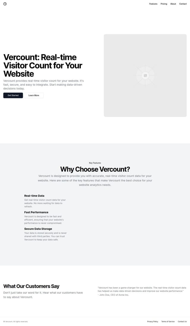 Thumbnail for prompt: a landing page for my website counter project: Vercount. Powered by fastapi + vercel + redis. 