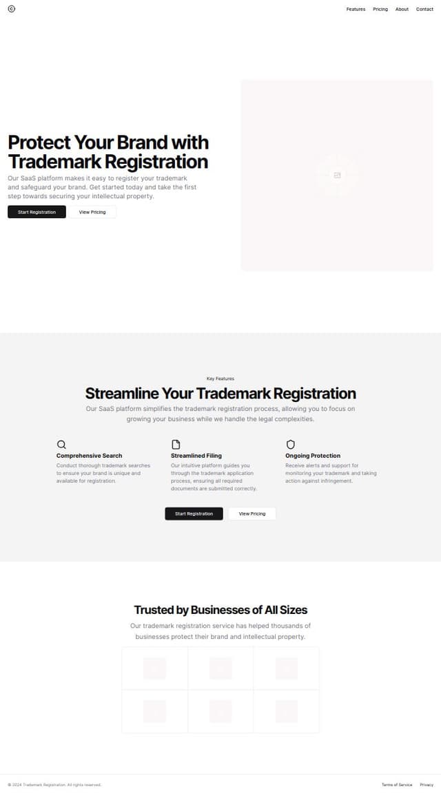 Thumbnail for prompt: A Saas Trademark Registration landing page