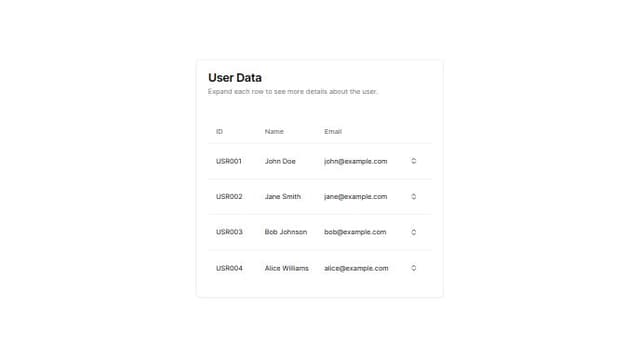 Thumbnail for prompt: a nested data table using collapsible components to expand sub-row rows