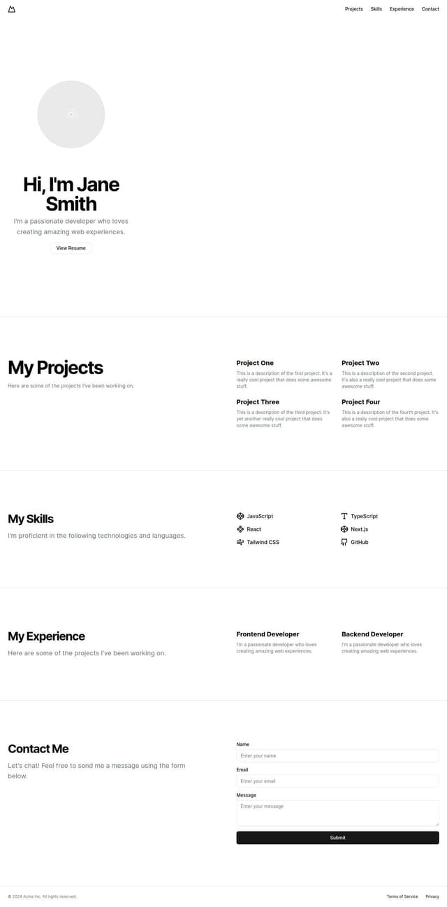 Thumbnail for prompt: A onepager developer portfolio