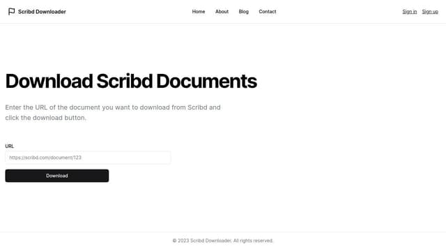 Thumbnail for prompt: A web application to download scribd documents using url with contact page and about and blog page the home page should contain nav bar and main section with a input to past url and more.