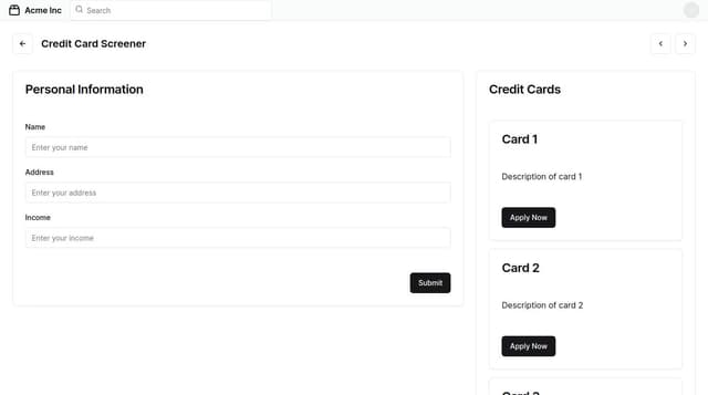 Thumbnail for prompt: Create a credit card screener app UI