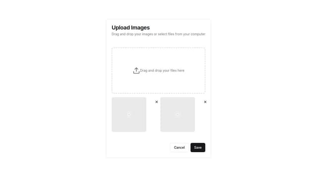Thumbnail for prompt: form to upload images with drag and drop using shadcn