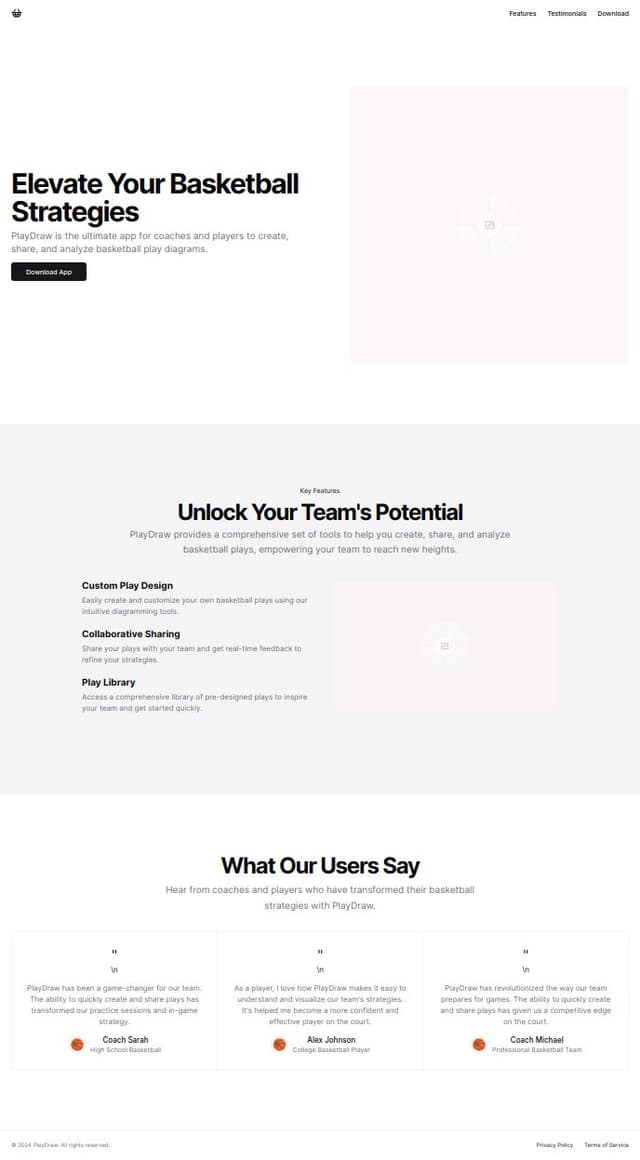 Thumbnail for prompt: A landing page to an app to draw basketball play diagrams.