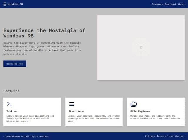 Thumbnail for prompt: Windows 98 landing page