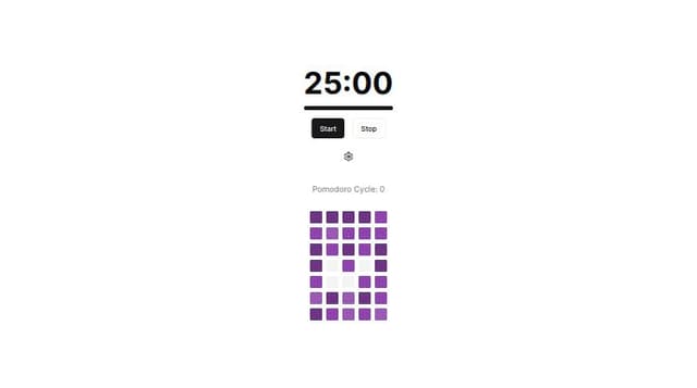 Thumbnail for prompt: show Pomodoro sessions/cycles using a GitHub-style contribution graph:

UI Components:

Main grid: Month view (4-5 columns x 7 rows)
Daily squares: Represent Pomodoro sessions
