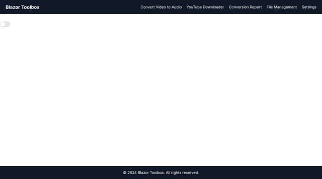 Thumbnail for prompt: create a blazor tailwind media conveter with pages like 'Convert from video to audio' , etc. Also have a page for 'Youtube downloader' where you can download a youtube video from URL link. Also a conversion report page. also a file management page where Users should have a page where they can view, organize, and manage their uploaded files. also a dashboard where they can manage their files, conversion jobs, and account settings. also a settings and profile page where users can update their profile information, change passwords, and configure application settings. 